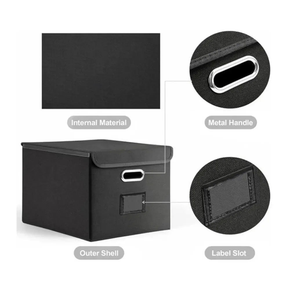 File Box Storage Hanging Organizer With Pocket Faux Leather Folder Lid New